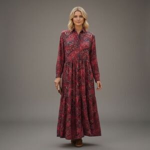 Chaudry Anthropologie Women's Large Boho Paisley Dress Long Sleeve Maxi